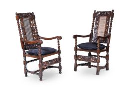 A HARLEQUIN SET OF TEN WALNUT DINING CHAIRS IN CAROLEAN STYLE, 19TH CENTURY