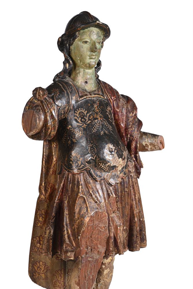 A POLYCHROME CARVED FIGURE OF ST MICHAEL, NORTH ITALIAN, 18TH CENTURY