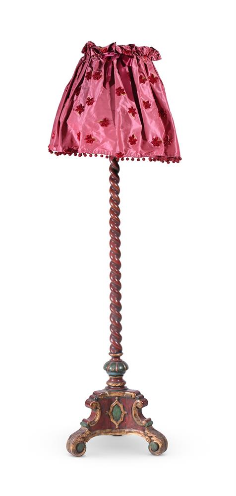 A RED PAINTED AND PARCEL GILT STANDARD LAMP, EARLY 20TH CENTURY