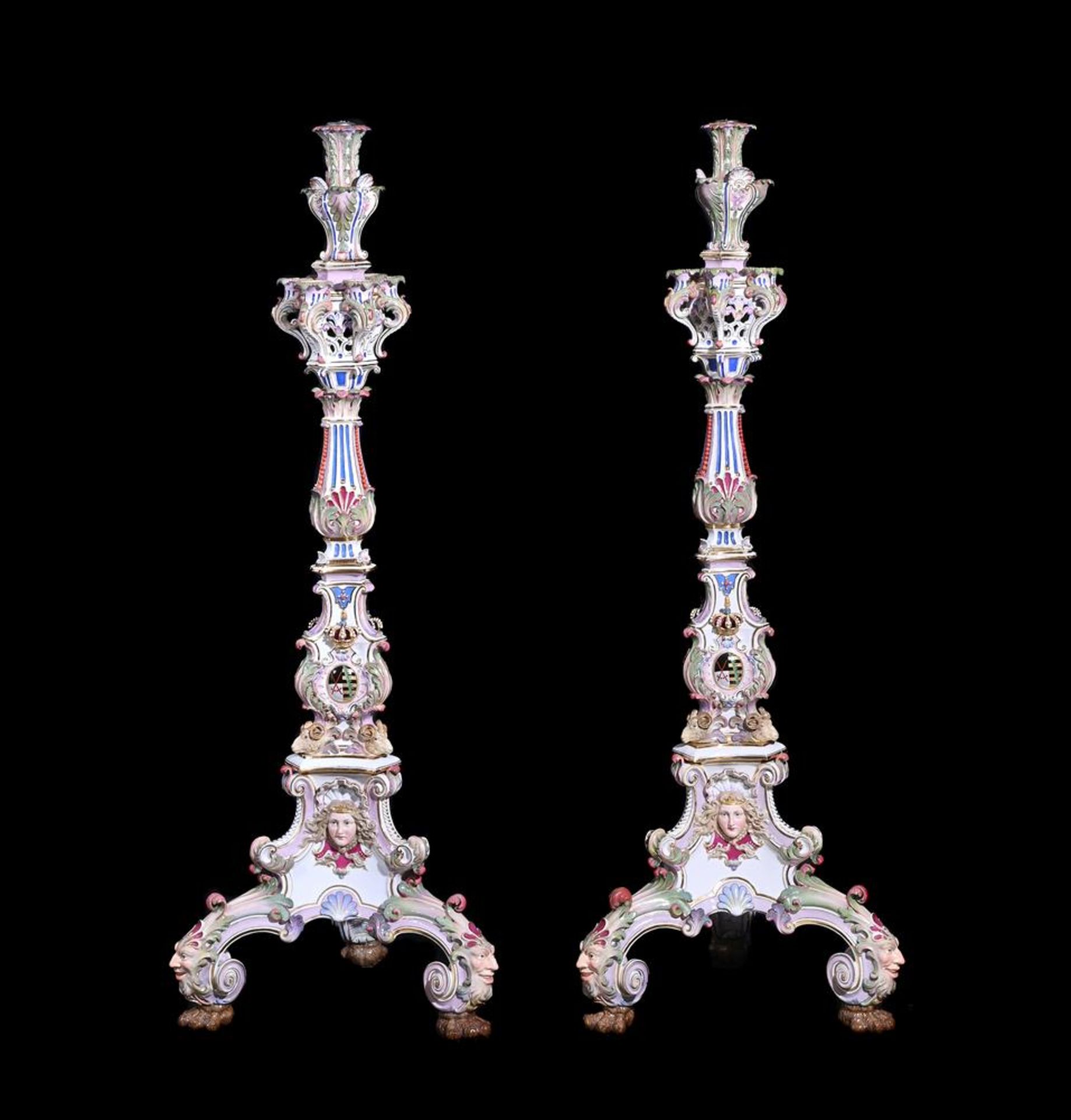 A LARGE PAIR OF MEISSEN PORCELAIN FLOOR STANDING CANDELABRA LATE 19TH CENTURYAfter a pair made for - Image 2 of 9