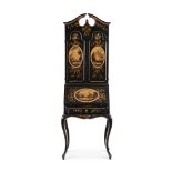 Y A JAPANNED, PAINTED, AND PARCEL GILT BUREAU BOOKCASE, EARLY 20TH CENTURY
