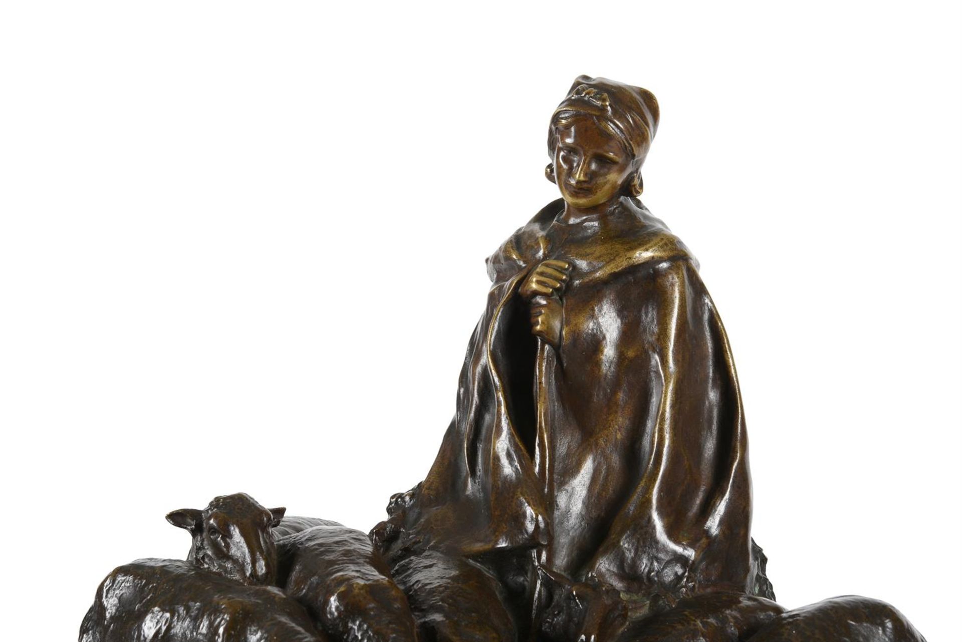 CHARLES (KARL) KORSCHANN (1872-1943), A BRONZE FIGURE OF A SHEPHERDESS - Image 3 of 3