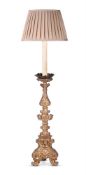 A GILTWOOD ALTAR CANDLESTICK STANDARD LAMP, 18TH CENTURY