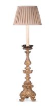 A GILTWOOD ALTAR CANDLESTICK STANDARD LAMP, 18TH CENTURY