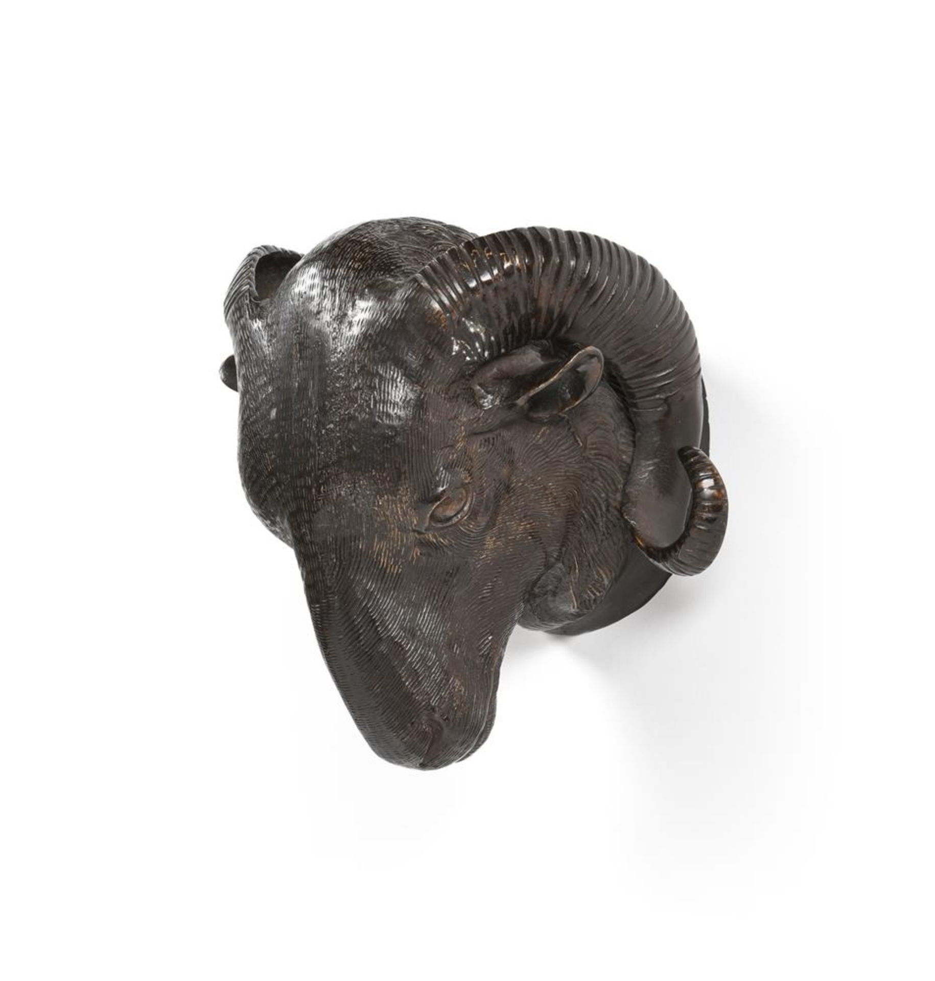 A BRONZE RAM HEAD, MODERN - Image 2 of 3