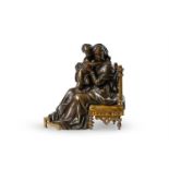 A FRENCH SMALL BRONZE AND GILT BRONZE FIGURE OF A MOTHER AND CHILD, SECOND HALF 19TH CENTURY