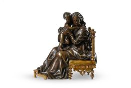 A FRENCH SMALL BRONZE AND GILT BRONZE FIGURE OF A MOTHER AND CHILD, SECOND HALF 19TH CENTURY