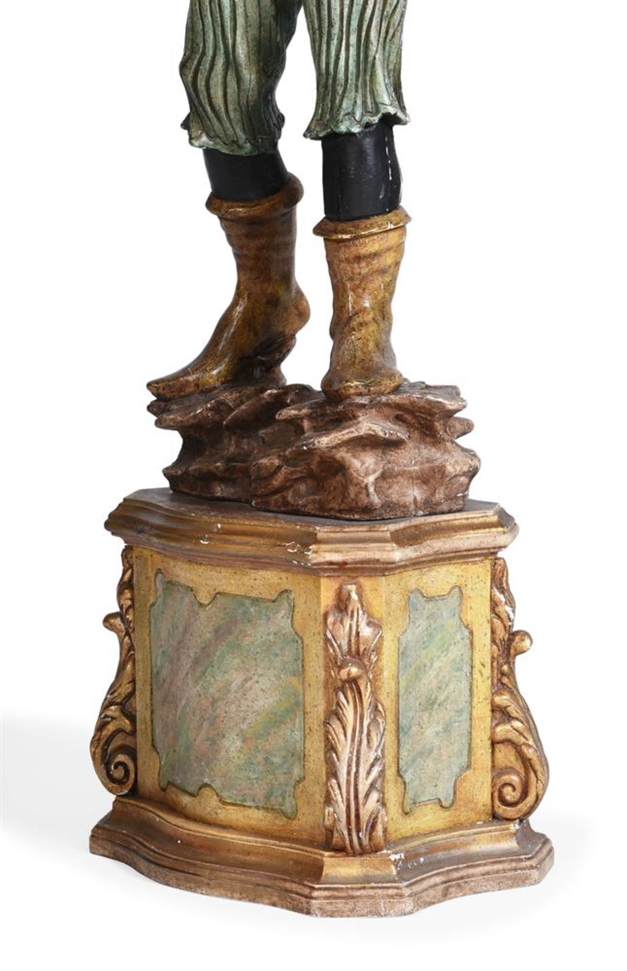 A PAIR OF POLYCHROME PAINTED AND GILT TORCHERES IN VENETIAN TASTE, 20TH CENTURY - Image 5 of 5