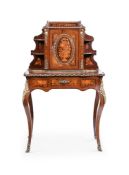 A FRENCH WALNUT AND MARQUETRY INLAID BONHEUR DU JOUR IN LOUIS XVI STYLE, LATE 19TH CENTURY