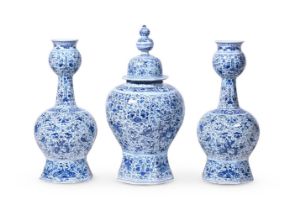 A DUTCH DELFT GARNITURE OF THREE VASES, LATE 19TH CENTURY