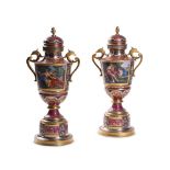 PAIR OF VIENNA-STYLE PORCELAIN TWIN-HANDLED URNS, LATE 19TH CENTURY