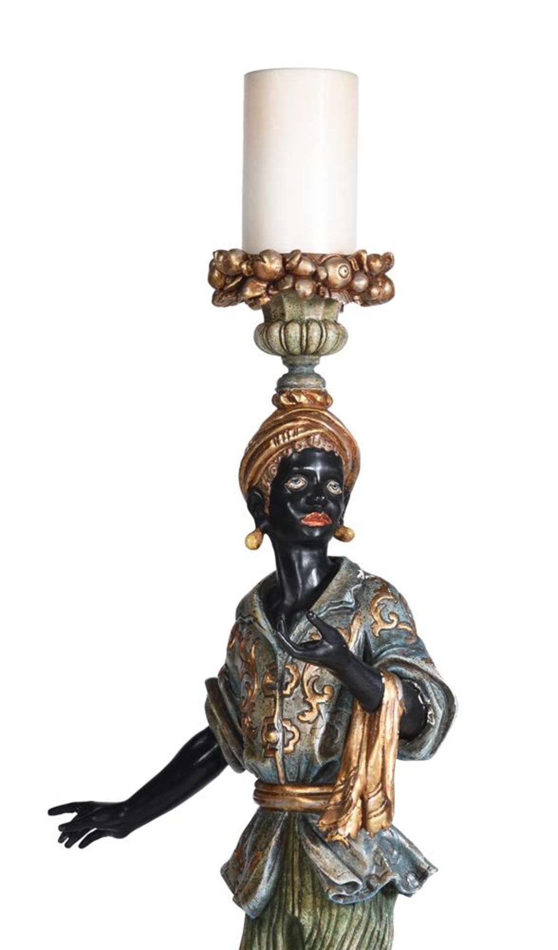 A PAIR OF POLYCHROME PAINTED AND GILT TORCHERES IN VENETIAN TASTE, 20TH CENTURY - Image 3 of 5