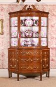 Y A MAHOGANY AND SATINWOOD, MARQUETRY INLAID DISPLAY CABINET IN GEORGE III STYLE CIRCA 1890