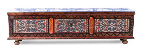 A PAINTED WOOD COFFER, 19TH CENTURY