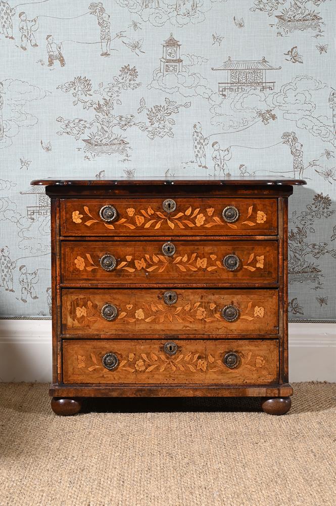 A DUTCH WALNUT AND MARQUETRY COMMODE, EARLY 18TH CENTURY AND LATER