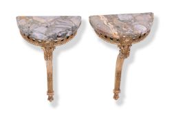 A PAIR OF GILTWOOD CONSOLE TABLES, LATE 19TH OR EARLY 20TH CENTURY
