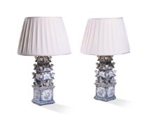 A PAIR OF PAINTED TINWARE TABLE LAMPS IN THE FORM OF TULIP VASES, 20TH CENTURY