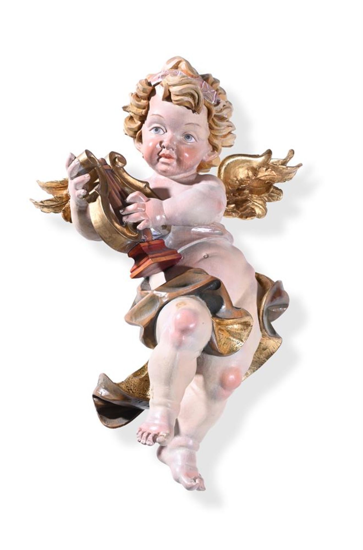 A CARVED SOFT WOOD FIGURE OF AN ANGEL IN FLIGHT LATE 19TH, EARLY 20TH CENTURY - Image 2 of 2