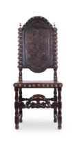 AN IBERIAN WALNUT AND LEATHER UPHOLSTERED SIDE CHAIR, LATE 1TH CENTURY