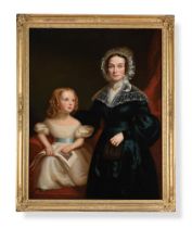 ENGLISH SCHOOL (19TH CENTURY), PORTRAIT OF A LADY IN A BLACK DRESS WITH A CHILD