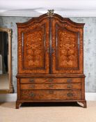 A DUTCH WALNUT AND FLORAL MARQUETRY INLAID WARDROBE OR 'KAS', EARLY 19TH CENTURY