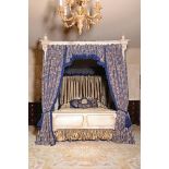 A PAINTED AND SILVERED WOOD FOUR POSTER BED, OF RECENT MANUFACTURE