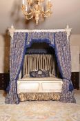 A PAINTED AND SILVERED WOOD FOUR POSTER BED, OF RECENT MANUFACTURE