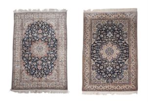 TWO SIMILAR NAIN PART SILK RUGS