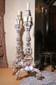 A LARGE PAIR OF MEISSEN PORCELAIN FLOOR STANDING CANDELABRA LATE 19TH CENTURYAfter a pair made for