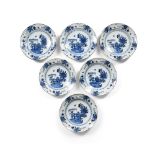 A SET OF SIX DUTCH DELFT CHINOISERIE BLUE AND WHITE PLATES, LATE 18TH CENTURY