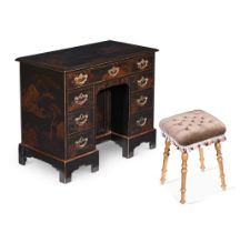 A BLACK LACQUER AND PARCEL GILT KNEEHOLE DESK IN GEORGE II STYLE, 20TH CENTURY