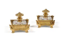 A PAIR OF PARIS PORCELAIN CUSHION-SHAPED SCENT BOTTLES AND STOPPERS, THIRD QUARTER 19TH CENTURY