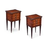 Y A PAIR OF KINGWOOD AND PARQUETRY BEDSIDE COMMODES IN LOUIS XV STYLE, EARLY 20TH CENTURY