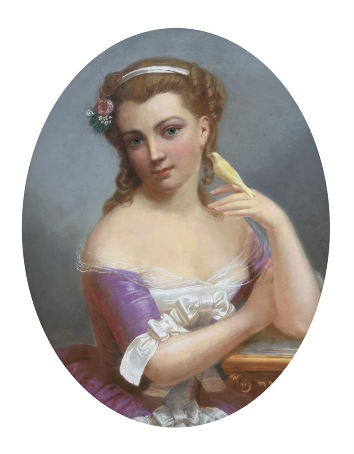 FRENCH SCHOOL (19TH CENTURY), YOUNG WOMAN IN A PURPLE DRESS - Bild 2 aus 4