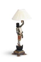 A POLYCHROME PAINTED TABLE LAMP, 20TH CENTURY