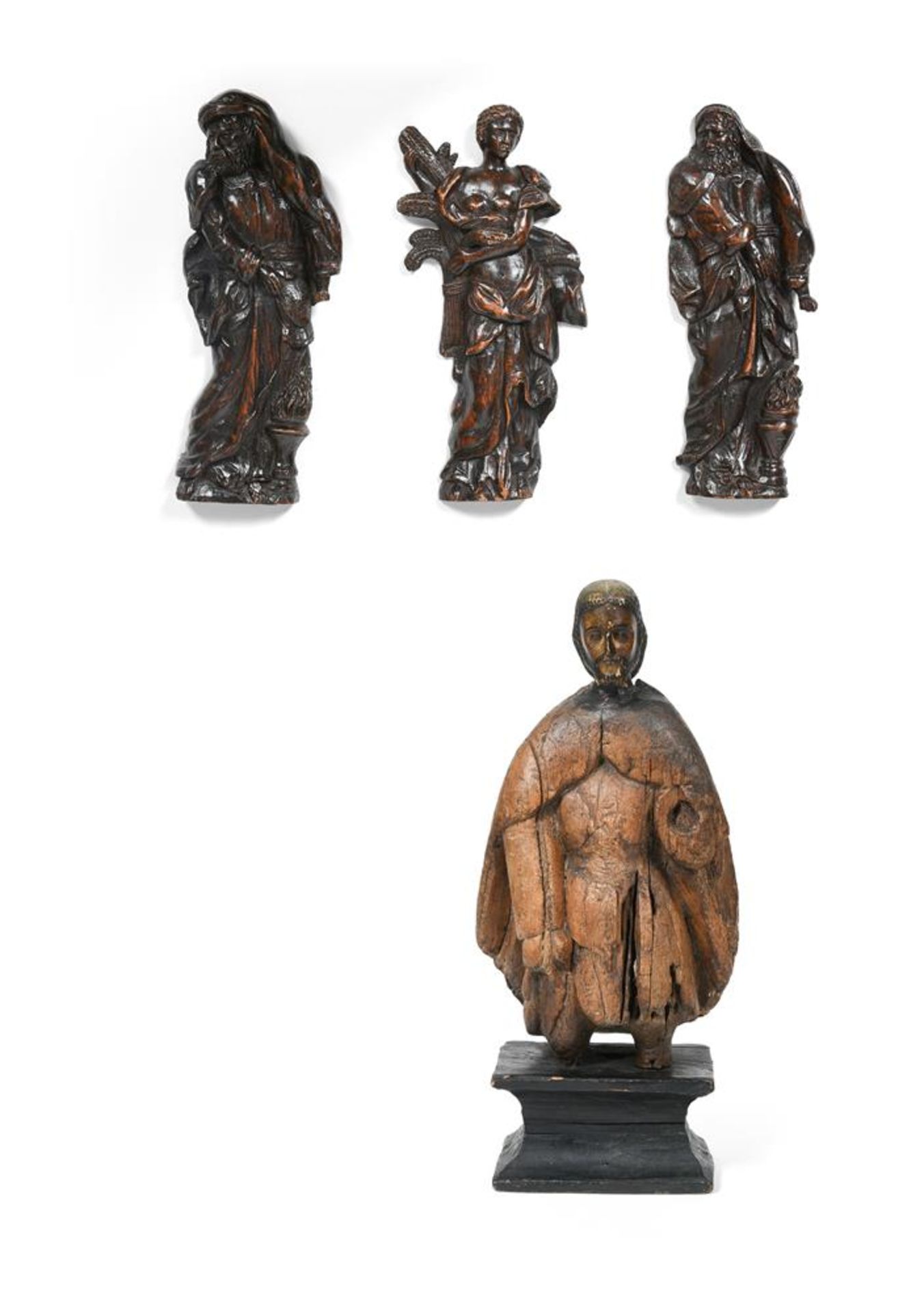 A GROUP OF THREE CARVED OAK FLATBACK ALLEGORICAL FIGURES, 18TH CENTURY - Image 2 of 2