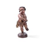 A CARVED AND POLYCHROME PRANCING CHERUB, POSSIBLY GERMAN, 18TH CENTURY