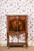 Y A FRENCH KINGWOOD, VERNIS MARTIN, AND GILT METAL MOUNTED SIDE CABINET