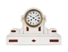 A FRENCH WHITE MARBLE MANTEL CLOCK