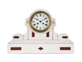 A FRENCH WHITE MARBLE MANTEL CLOCK