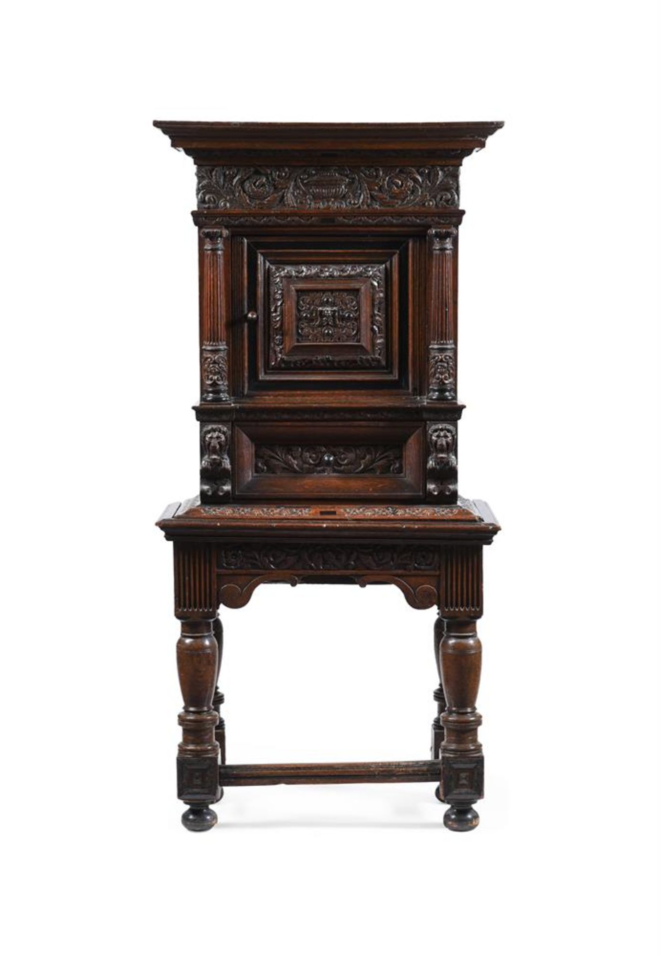 Y A DUTCH OAK AND EBONY CABINET ON STAND OR 'KAST'