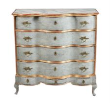A DUCK EGG BLUE PAINTED AND PARCEL GILT CHEST OF DRAWERS