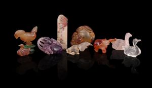 A GROUP OF VARIOUS AGATE AND OTHER CARVINGS