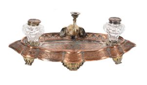 A VICTORIAN COPPER AND SILVERED STANDDISH