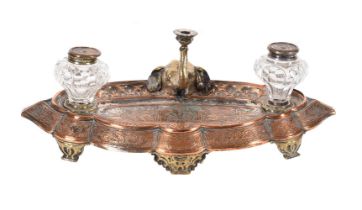 A VICTORIAN COPPER AND SILVERED STANDDISH