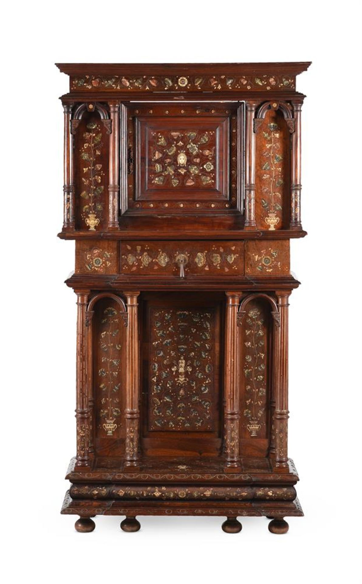 Y A FRENCH WALNUT AND MOTHER OF PEARL MARQUETRY DECORATED CABINET