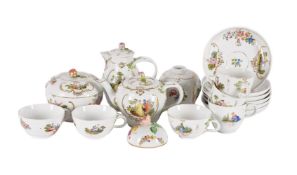 A MEISSEN (PUNKT) PART TEA SERVICE CIRCA 1770Variously painted with Watteauesques