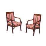A PAIR OF LOUIS PHILIPPE MAHOGANY AND UPHOLSTERED ARMCHAIRS