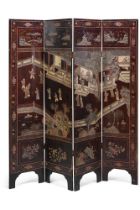 A CHINESE FOUR FOLD LACQUER SCREEN