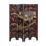 A CHINESE FOUR FOLD LACQUER SCREEN